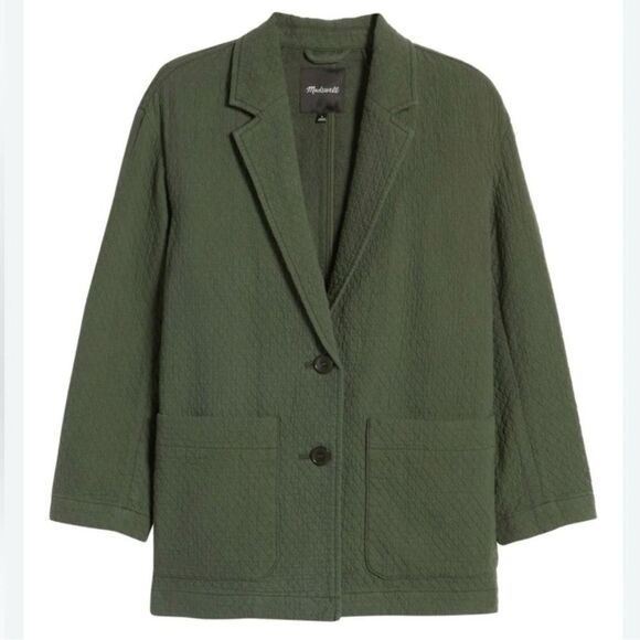 Madewell Blazer Diamond Jacquard Shaw Olive Green Small Quilted 100% Cotton - Picture 1 of 11